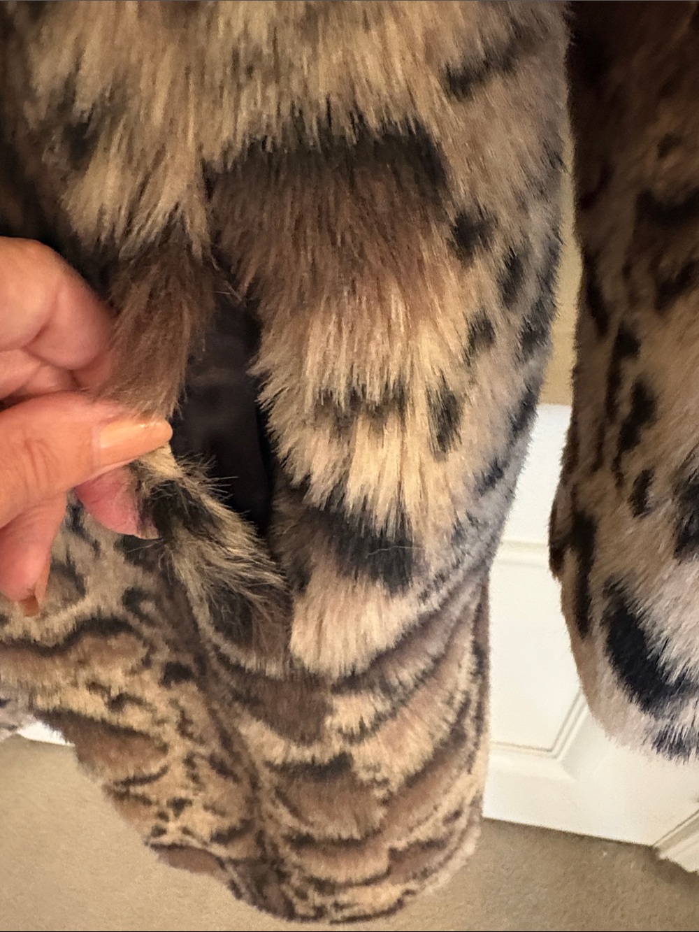 Python Print Faux Fur Teddy Coat - Beige/Brown, size 2 - Picture 4 of 5